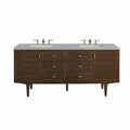 James Martin Vanities Amberly 72in Double Vanity, Mid-Century Walnut w/ 3 CM Eternal Serena Top 670-V72-WLT-3ESR